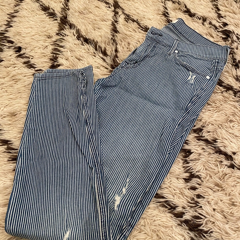 Mother pinstripe perfect stretch/scuff ankle jeans